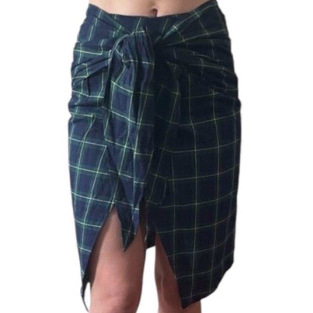 J.O.A. Los Angeles High Waist Plaid Tartan Midi Wrap Tie Pencil Skirt - XS / S - Picture 5 of 16